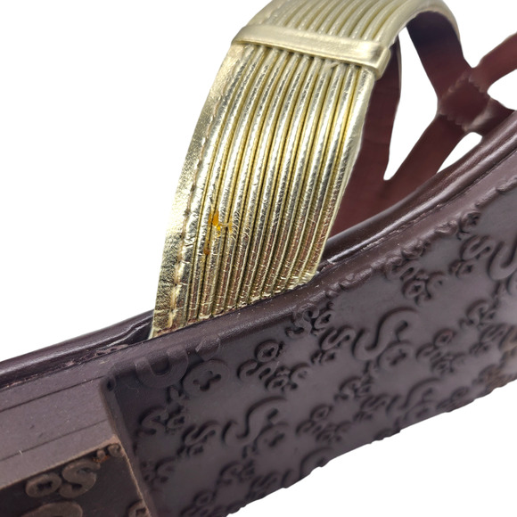 SO Sandals Womens 8 Gold Brown Strappy Summer Rubber Comfy Dressy Thong Flat - Picture 8 of 11